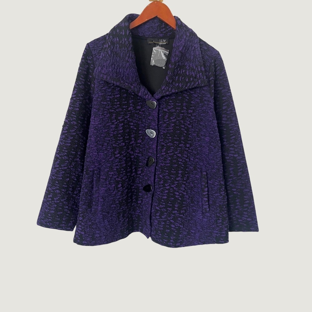 Liv by Habitat Clothes Purple Black Geometric Textured Jacket Pockets M oversize